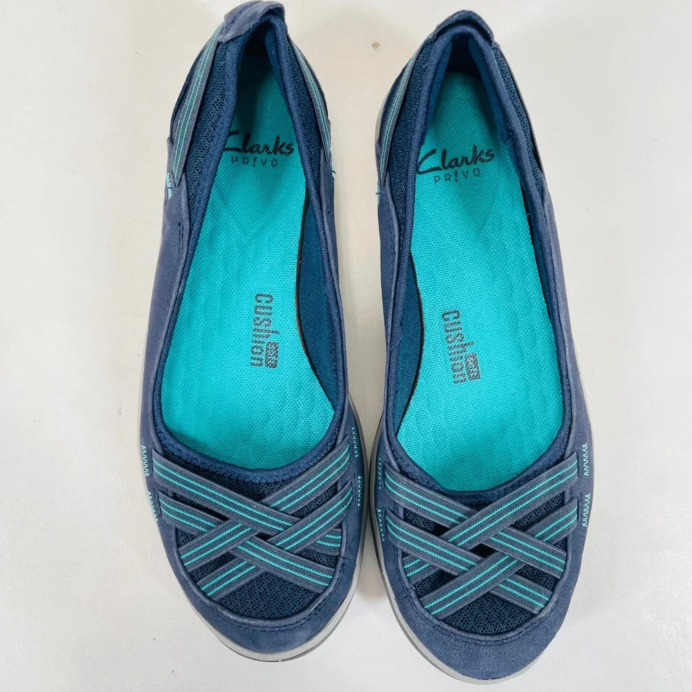 Clarks Privo Womens 7.5 Navy Blue Cushion Soft Mesh Slip On Flats 261238184050